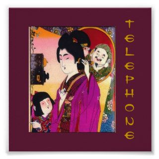 Vintage JAPANESE LADY on TELEPHONE Poster