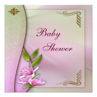 Elegant Pink Magnolia Baby Shower Custom Invitation