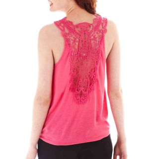 Almost Famous Sleeveless Tie Front Crochet Back Top, Pink