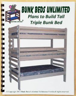 Triple Bunk Extra Tall Woodworking Plan (not a bed) to Build Your Own with Two Large Storage Drawers or Trundle and Hardware Kit for Bunk Only that sleeps three (Wood NOT Included)   Indoor Furniture Woodworking Project Plans