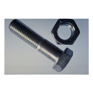 Steel hex bolt with hex nut poster