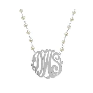 Sterling Silver Monogram Necklace w/ Cultured Freshwater Pearl & Bead Chain,
