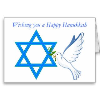 Happy Hanukkah with star of david and peace dove Greeting Cards