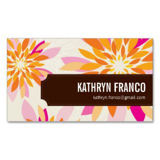 FLORAL bright modern dahlia yellow orange pink Business Card Templates