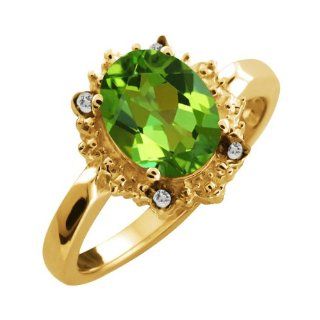 2.32 Ct Oval Envy Green Mystic Quartz and Topaz Yellow Gold Plated Silver Ring Jewelry