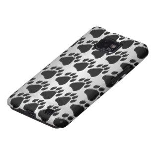 Black Paw Prints Silver Background Galaxy SII Cases
