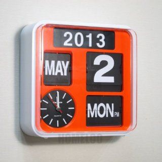 Fartech Retro Modern 9.5" Calendar Auto Flip Desk Wall Clock (orange)  
