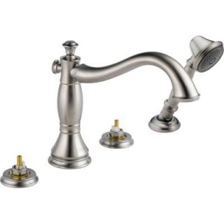 Delta Cassidy 2 Handle Deck Mount Roman Tub Faucet Trim Kit with Handshower in Stainless (Valve and Handles Not Included) T4797 SSLHP