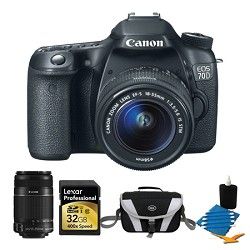 Canon EOS 70D Digital SLR Camera and EF S 18 55mm Lens and EF S 55 250mm Lens Bu