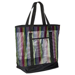 Striped Mesh Beach Tote Handbag   Black