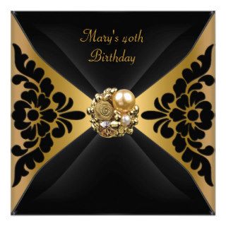 50th Birthday Party Elegant Black Gold Jewel Custom Invitation