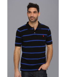 U.S. Polo Assn Thin Striped Pique Polo with Small Pony Mens Short Sleeve Pullover (Black)