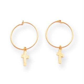 14k Gold Endless Hoop w/Sm.Cross Earrings Jewelry