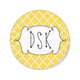 Squiggly fun yellow simple Moroccan tile monogram Stickers