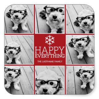 Happy Everything Holiday Photo Collage Square Sticker