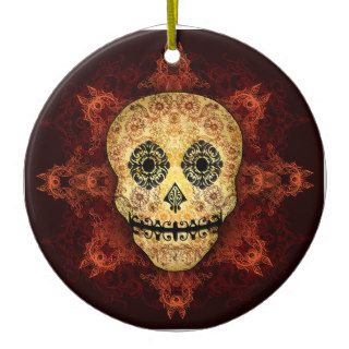 Ornate Flame Sugar Skull Christmas Ornaments