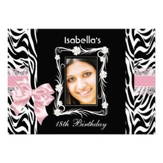 18th Teen Birthday Party Pink Black White Zebra Invitation