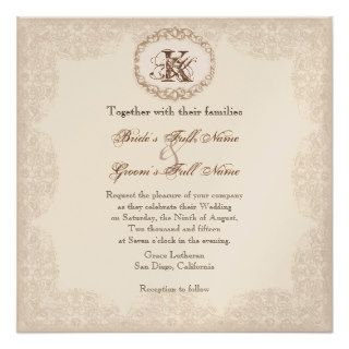 Vintage Taupe Lace   Wedding Invitation