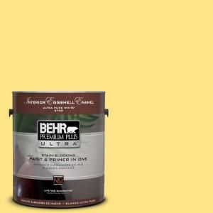 BEHR Premium Plus Ultra 1 gal. #380B 4 Daffodil Yellow Semi Gloss Enamel Interior Paint 375401