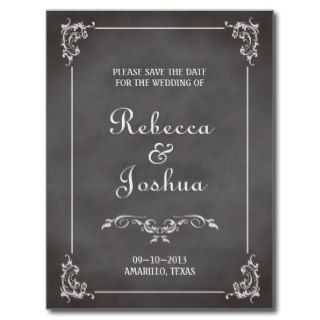 Vintage romantic chalkboard scroll save the date post cards