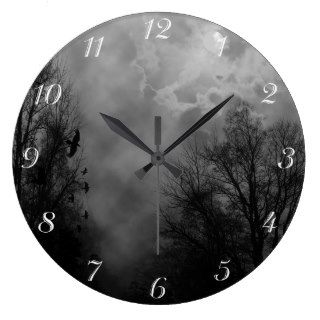 Haunted Sky Black White Numbers Wall Clock