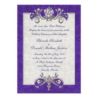Purple Damask Wedding Invitation