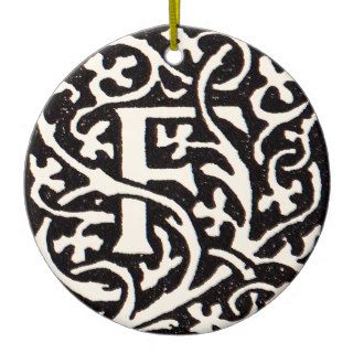 Vintage Monogram F Art Nouveau Letter Christmas Tree Ornaments