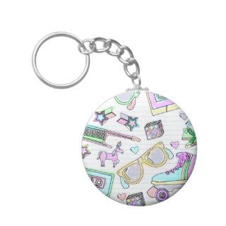 Awesome 80's Coloring Book Pattern Key Chain