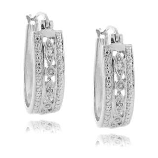 Finesque Sterling Silver Diamond Accent Marquise Design Hoop Earrings Finesque Diamond Earrings
