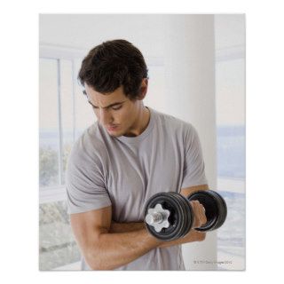 Man doing arm curls with weights poster