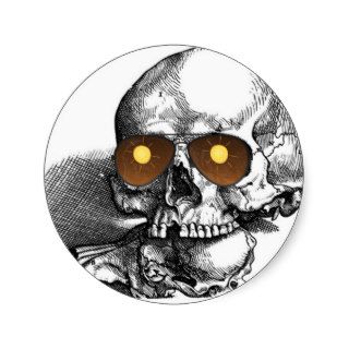 TOO MUCH SUN SKULL WITH SUNGLASSES PRINT ROUND STICKERS