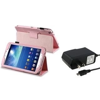 BasAcc Pink Leather Case/ Travel Charger for Samsung Galaxy Tab 3/ 8.0 BasAcc Tablet PC Accessories