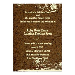 Dark Brown Leather Look Lace Wedding Invitation