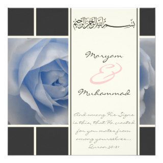 Islam blue rose wedding engagement muslim invite