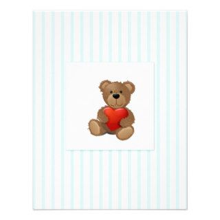 Blue Stripes   Teddy Bear with Valentine Heart Invites