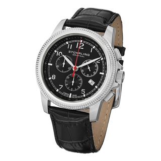 Stuhrling Original Men's Targa Courant Swiss Quartz Leather Strap Watch with Black Dial Stuhrling Original Men's Stuhrling Original Watches