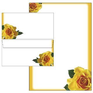 Briefpapier Motivpapier gelbe Rosen 10 Blatt + 10 Umschläge DIN lang Bürobedarf & Schreibwaren