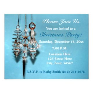 Elegant Crystal Ornaments Blue Christmas Party Custom Invite