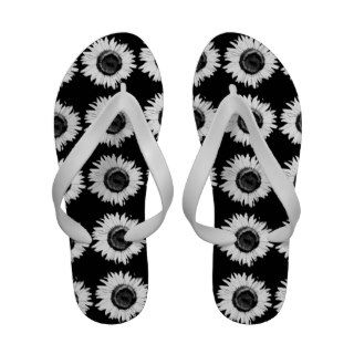 Black and White Sunflower Flip Flops