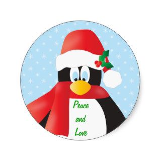 Peace and Love Christmas Penguin Stickers