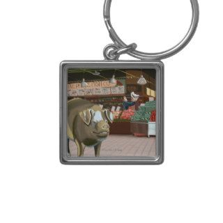 SeattleFish Toss and Bronze Pig at Pike Place Keychain