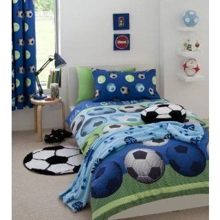 Einzelbett Fußball Muster Blau Weiß Bettdecken Set + Passende Gardinen 165x180cm Küche & Haushalt