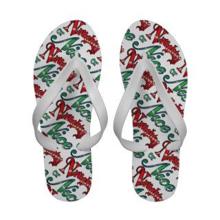 Retro Christmas, Naughty or Nice Red Green Letters Flip Flops