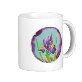 Purple Iris Flower Batik Art Coffee Mugs