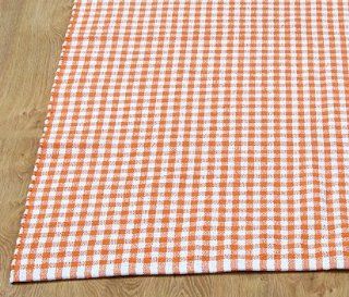 Homescapes Gingham Karo Teppich Vorleger, 110 x 170 cm, 100 % reine Baumwolle, orange und weiß Küche & Haushalt