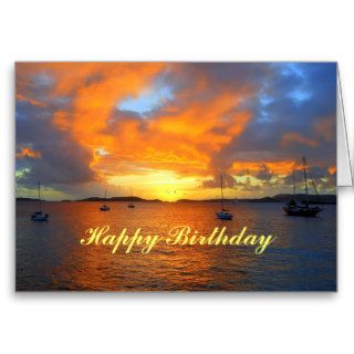 Happy Birthday Sailboats at Golden Sunset Greeting Cards