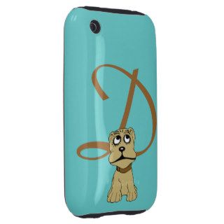 Monogram initial letter D, cute dog cartoon custom iPhone 3 Tough Case