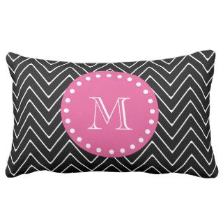 Hot Pink, Black and White Chevron  Your Monogram Pillow