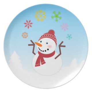 Snowman having fun in the snow party plate