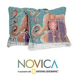 Set of Two Cotton Batik 'Mom and Baby' Cushion Covers (Thailand) Novica Throw Pillows